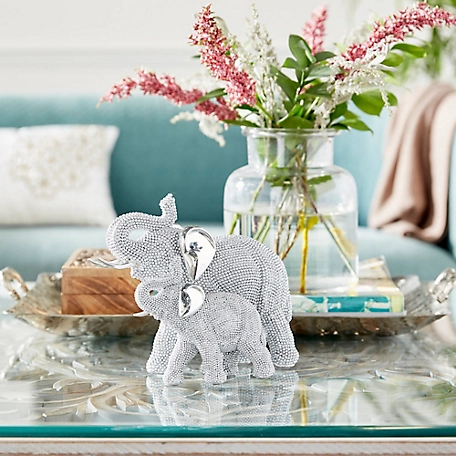 Harper & Willow Silver Polystone Glam Sculpture, Elephant, 7 in. x 9 in. x 5 in.