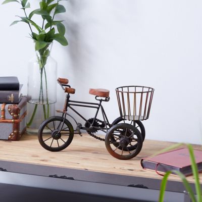 Harper & Willow Vintage Brown Metal and Wood Tricycle Sculpture, 8 in. x 12 in. x 6 in.