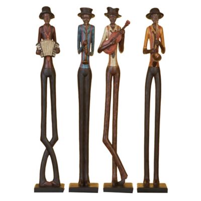 Image showing  Polystone Tall Long-Legged Jazz Band Musician Sculpture, 4 in., 24 in., Brown/Black, 4 pc.