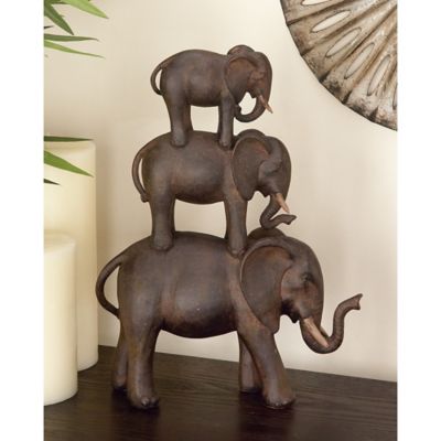 Harper & Willow Brown Polystone Sculpture, Elephant, 14 in. x 10 in. x 3 in.