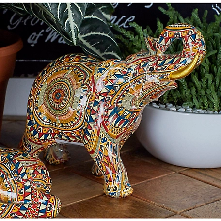 Harper & Willow Eclectic Multicolor Polystone Standing Elephant Sculpture, 8 in. x 9 in. x 4 in.