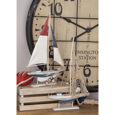 Harper & Willow White Wood Coastal Sailboat Sculptures, 22 in. x 13 in., 2 pc.