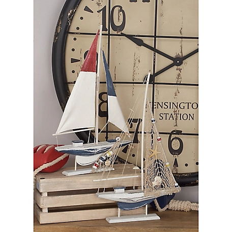 Harper & Willow White Wood Coastal Sailboat Sculptures, 22 in. x 13 in., 2 pc.