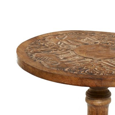 Image showing  Mango Wood Handmade Carved Elephant Accent Table, Dark Brown, 17 in. x 17 in. x 21 in.