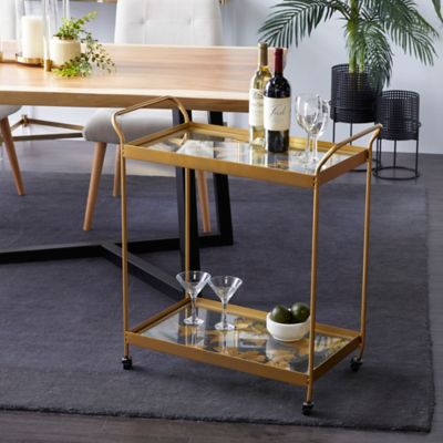 Harper & Willow Contemporary Metal Bar Cart, 31 in. x 28 in. x 14 in., Gold