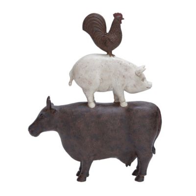 Image showing 1 th Harper & Willow Polystone Stacked Farm Animals Sculpture, 11 in. x 3 in. x 14 in., Brown