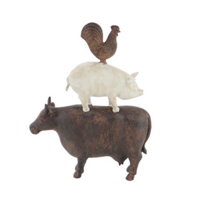 Image showing 2 th Harper & Willow Polystone Stacked Farm Animals Sculpture, 11 in. x 3 in. x 14 in., Brown