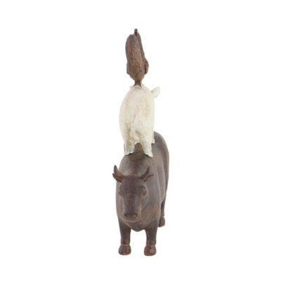 Image showing 3 th Harper & Willow Polystone Stacked Farm Animals Sculpture, 11 in. x 3 in. x 14 in., Brown