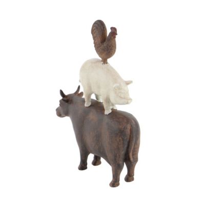 Image showing 5 th Harper & Willow Polystone Stacked Farm Animals Sculpture, 11 in. x 3 in. x 14 in., Brown