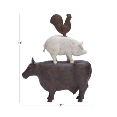 Image showing 7 th Harper & Willow Polystone Stacked Farm Animals Sculpture, 11 in. x 3 in. x 14 in., Brown