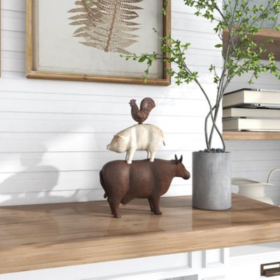 Image showing 8 th Harper & Willow Polystone Stacked Farm Animals Sculpture, 11 in. x 3 in. x 14 in., Brown