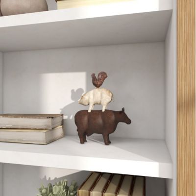 Image showing 9 th Harper & Willow Polystone Stacked Farm Animals Sculpture, 11 in. x 3 in. x 14 in., Brown