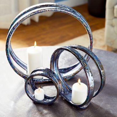 Harper & Willow Silver Ceramic Glam Candlestick Holders, 13 in. x 14 in. x 5 in., 59972