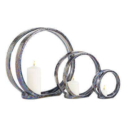 Image showing  Silver Ceramic Glam Candlestick Holders, 13 in. x 14 in. x 5 in., 59972