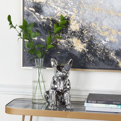 Cosmoliving by Cosmopolitan Silver Ceramic Glam Dog Sculpture, 12 in. x 6 in. x 10 in.