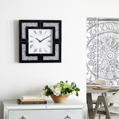 Harper & Willow Glass Mirrored Wall Clock with Floating Crystals 20 in., Black