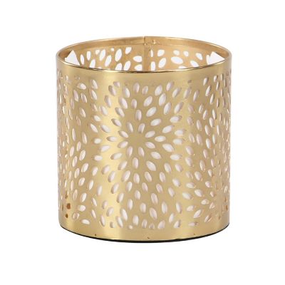 Image showing  Gold Metal Pencil Cup with Laser Carved Floral Design 4" x 4" x 4"