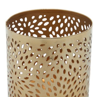 Image showing  Gold Metal Pencil Cup with Laser Carved Floral Design 4" x 4" x 4"