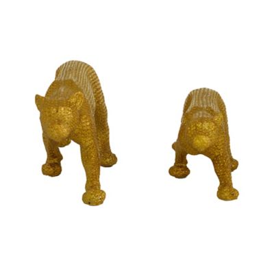 Image showing  Gold Polystone Glam Leopard Sculptures, 14 in., 18 in., 2 pc.