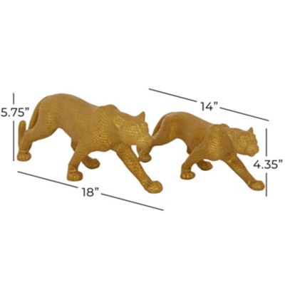 Image showing  Gold Polystone Glam Leopard Sculptures, 14 in., 18 in., 2 pc.