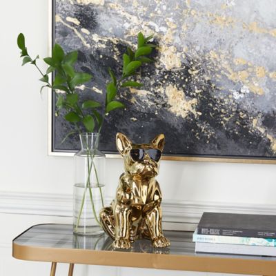 Cosmoliving by Cosmopolitan Gold Ceramic Glam Dog Sculpture, 12 in. x 6 in. x 10 in.