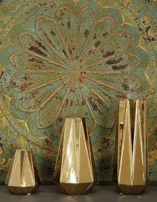 Harper & Willow 3 pc. Gold Stoneware Glam Vase Set, 7 in., 11 in., 15 in.