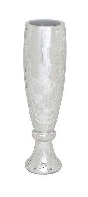 Image showing  Polystone Tall Champagne Flute Shape Vase with Mosaic Mirror Inlay, 9 in. x 9 in. x 33 in., Silver