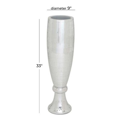 Image showing  Polystone Tall Champagne Flute Shape Vase with Mosaic Mirror Inlay, 9 in. x 9 in. x 33 in., Silver