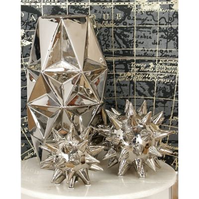 Harper & Willow 3 pc. Silver Porcelain Glam Geometric Sculptures, 4 in., 5 in., 7 in.