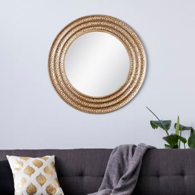 Harper & Willow Gold Metal Textured Wall Mirror with Grooves 39" x 1" x 39", 16417