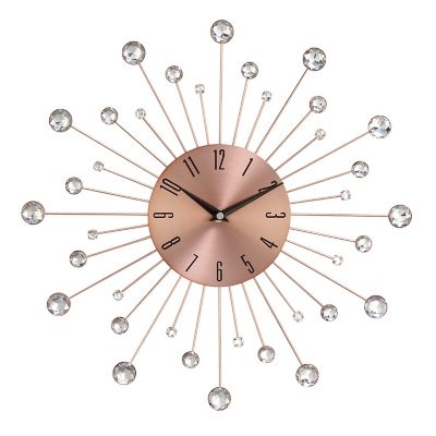Image showing  Metal Starburst Wall Clock with Crystal Accents, 15 in., Copper