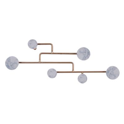 Harper & Willow 6-Hanger Wooden Wall Hook, 24 in. x 2 in. x 7 in., Gold