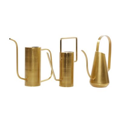 Image showing  Gold Metal Indoor Outdoor Watering Can Planter Set of 3 12 in., 12 in., 11 in.H