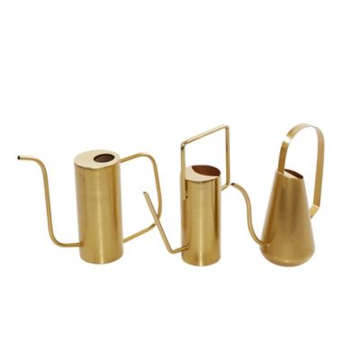 Image showing  Gold Metal Indoor Outdoor Watering Can Planter Set of 3 12 in., 12 in., 11 in.H