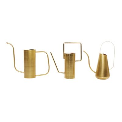 Image showing  Gold Metal Indoor Outdoor Watering Can Planter Set of 3 12 in., 12 in., 11 in.H