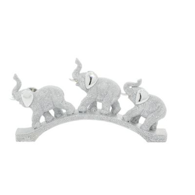 Image showing  Polystone Glam Elephant Sculpture, 7 in. x 2 in. x 14 in., Silver