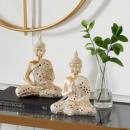 Buddha Head Bookends Gold Book Holders Glitter Detail Ornament Study Library 
