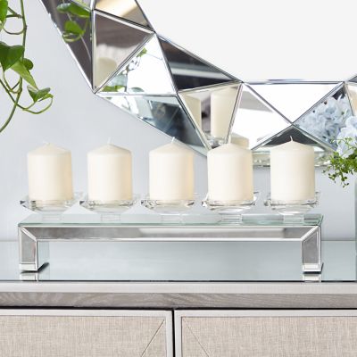 Harper & Willow Clear Wood Glam Candlestick Holders, 5 in. x 20 in. x 4 in., 67933