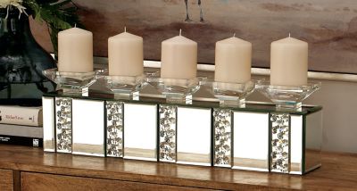 Harper & Willow Clear Wood Glam Candlestick Holders, 7 in. x 24 in. x 5 in., 87327