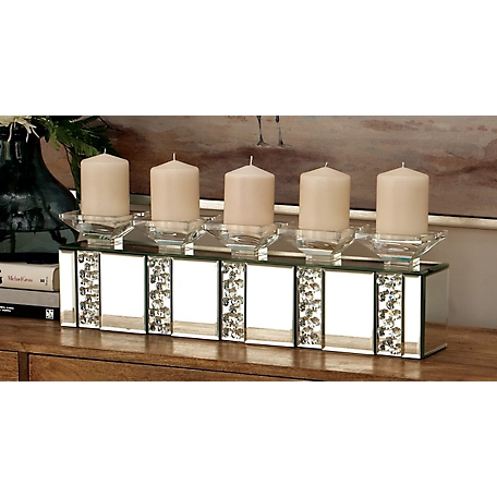 Harper & Willow Clear Wood Glam Candlestick Holders, 7 in. x 24 in. x 5 in., 87327