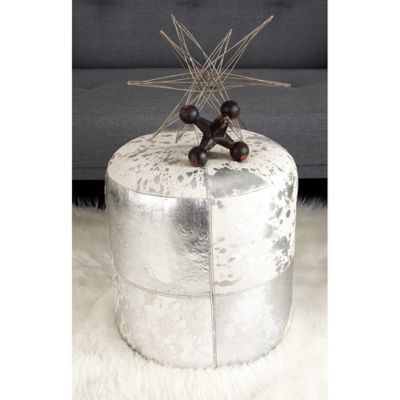 Harper & Willow White Leather and Wood Glam Ottoman, 17 in. x 16 in. x 16 in.