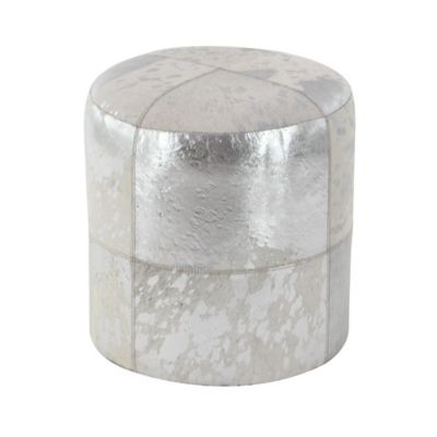 Image showing  White Leather and Wood Glam Ottoman, 17 in. x 16 in. x 16 in.