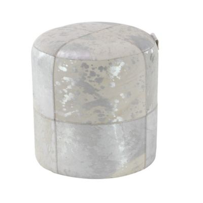 Image showing  White Leather and Wood Glam Ottoman, 17 in. x 16 in. x 16 in.