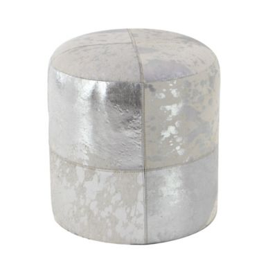 Image showing  White Leather and Wood Glam Ottoman, 17 in. x 16 in. x 16 in.