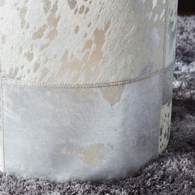 Image showing  White Leather and Wood Glam Ottoman, 17 in. x 16 in. x 16 in.