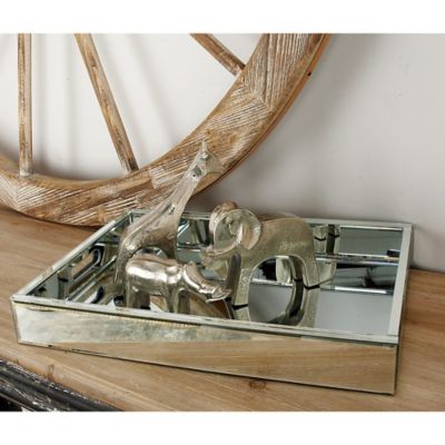 Harper & Willow Wooden Glam Tray, 3 in. x 18 in. x 14 in., Silver