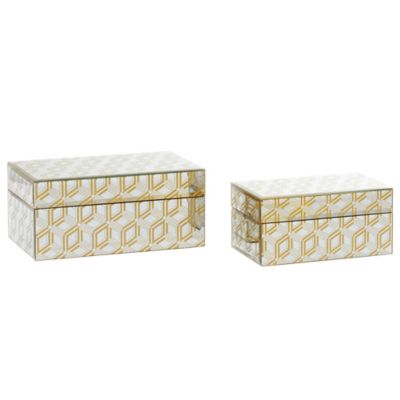 Image showing  Gold Wood Glam Box, 11 in., 9 in., Cream White Base, 2 pc.