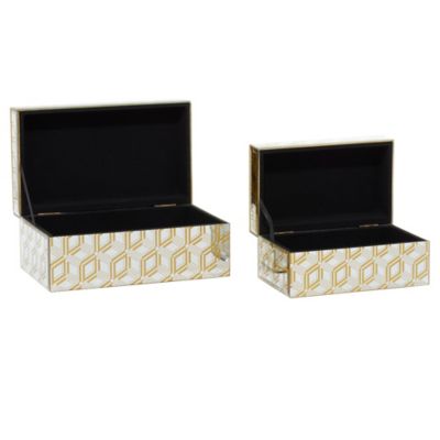 Image showing  Gold Wood Glam Box, 11 in., 9 in., Cream White Base, 2 pc.