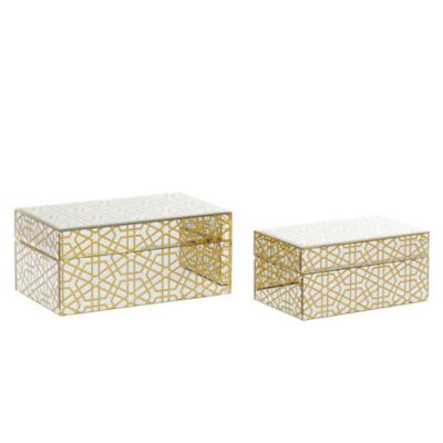 Image showing  Gold Wood Glam Box, 11 in., 9 in., Pearl White Base, 2 pc.