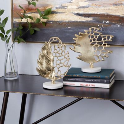 Harper & Willow Gold Aluminum Glam Leaf Sculptures, 9 in., 10 in., 2 pc.